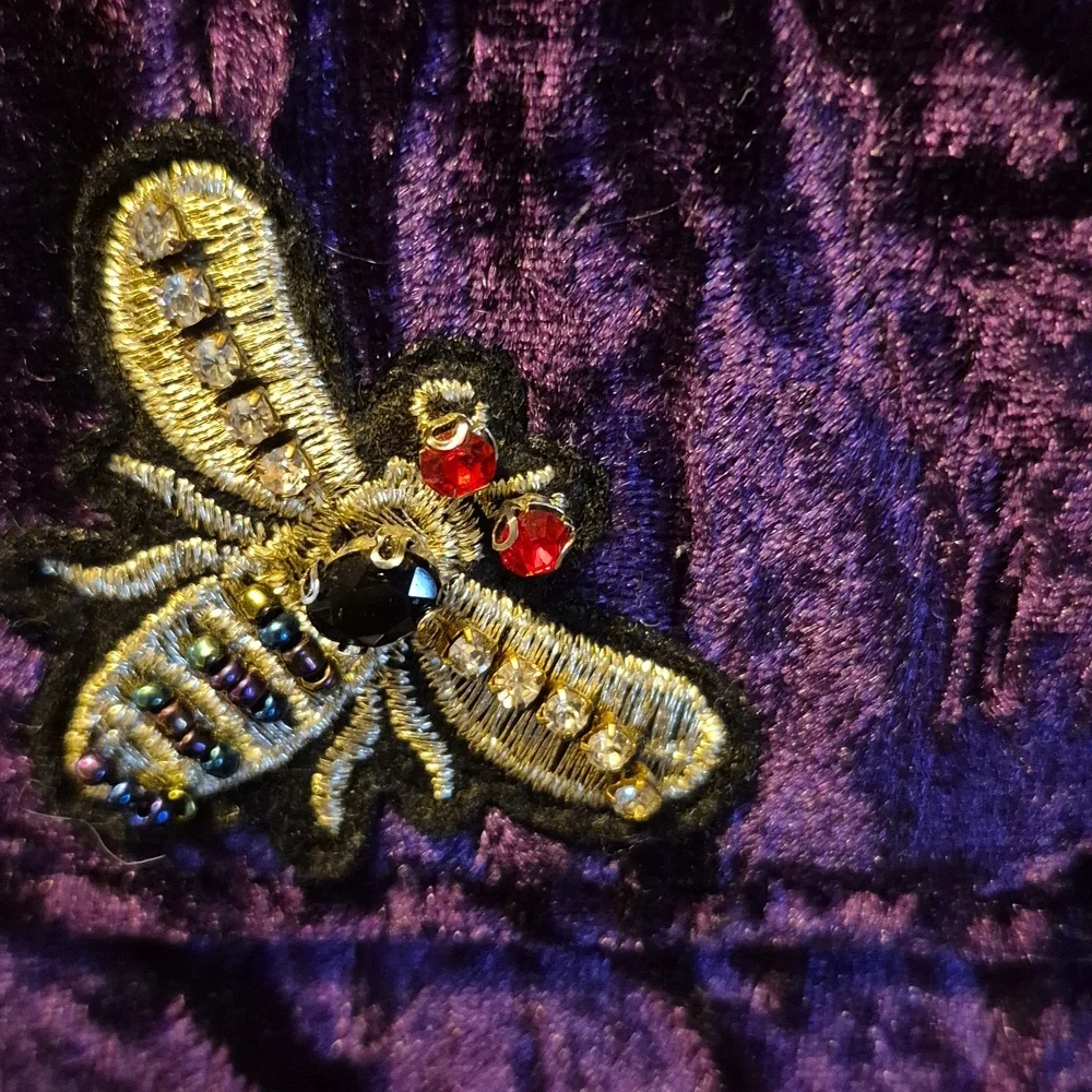 Aldo Deep Purple Velvet Whimsigoth Satchel with Insect Embroidery NWT - Picture 8 of 10